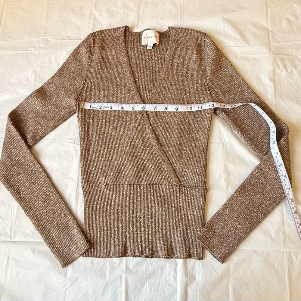 Pink Rose Brown Ribbed Wrap Blouse - Picture 2 of 6